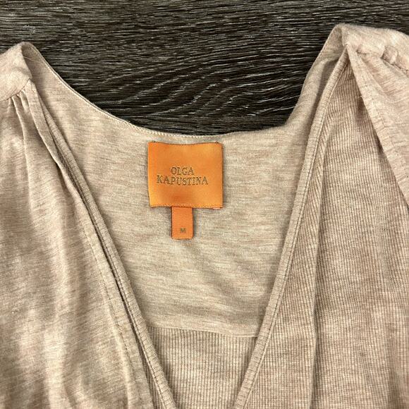 Anthropologie Olga Kapustina Draped Surplice Sleeveless Top Tan Sz M Chic Blouse - Picture 12 of 14